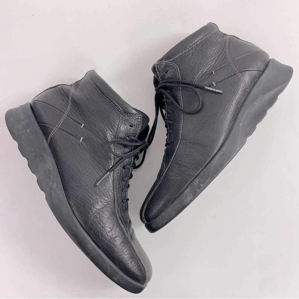 PIELSA Black Leather‎ Lace-Up Ankle Boots
